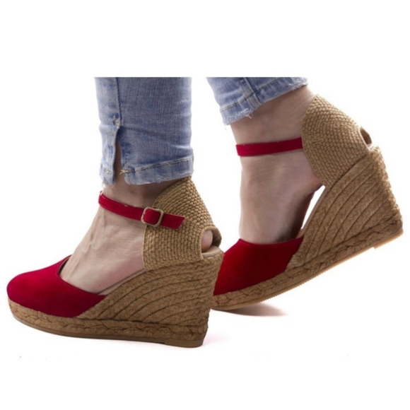 GAIMO Red Canvas Wedge Espadrilles with Natural Jute - Picture 2 of 14